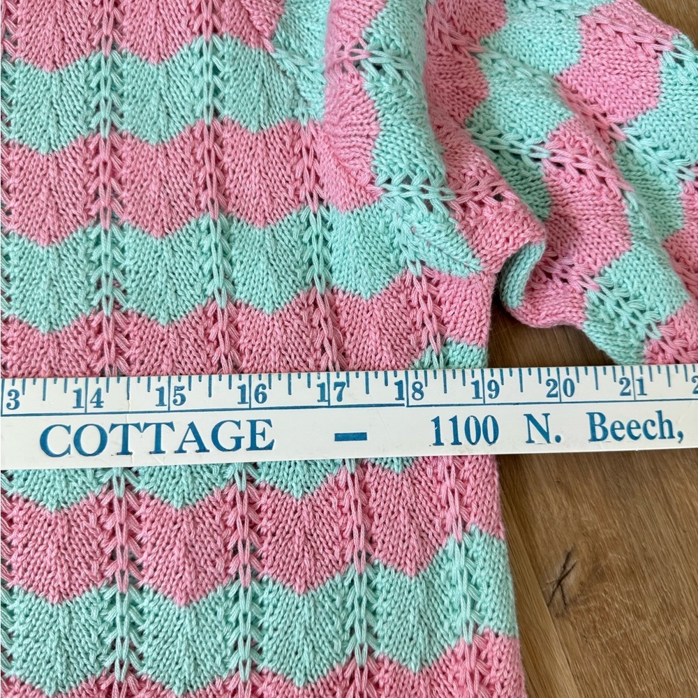 Pink Lily Knit Sweater Dress Pink Mint Striped Weave Pullover Medium Crochet - Picture 4 of 6